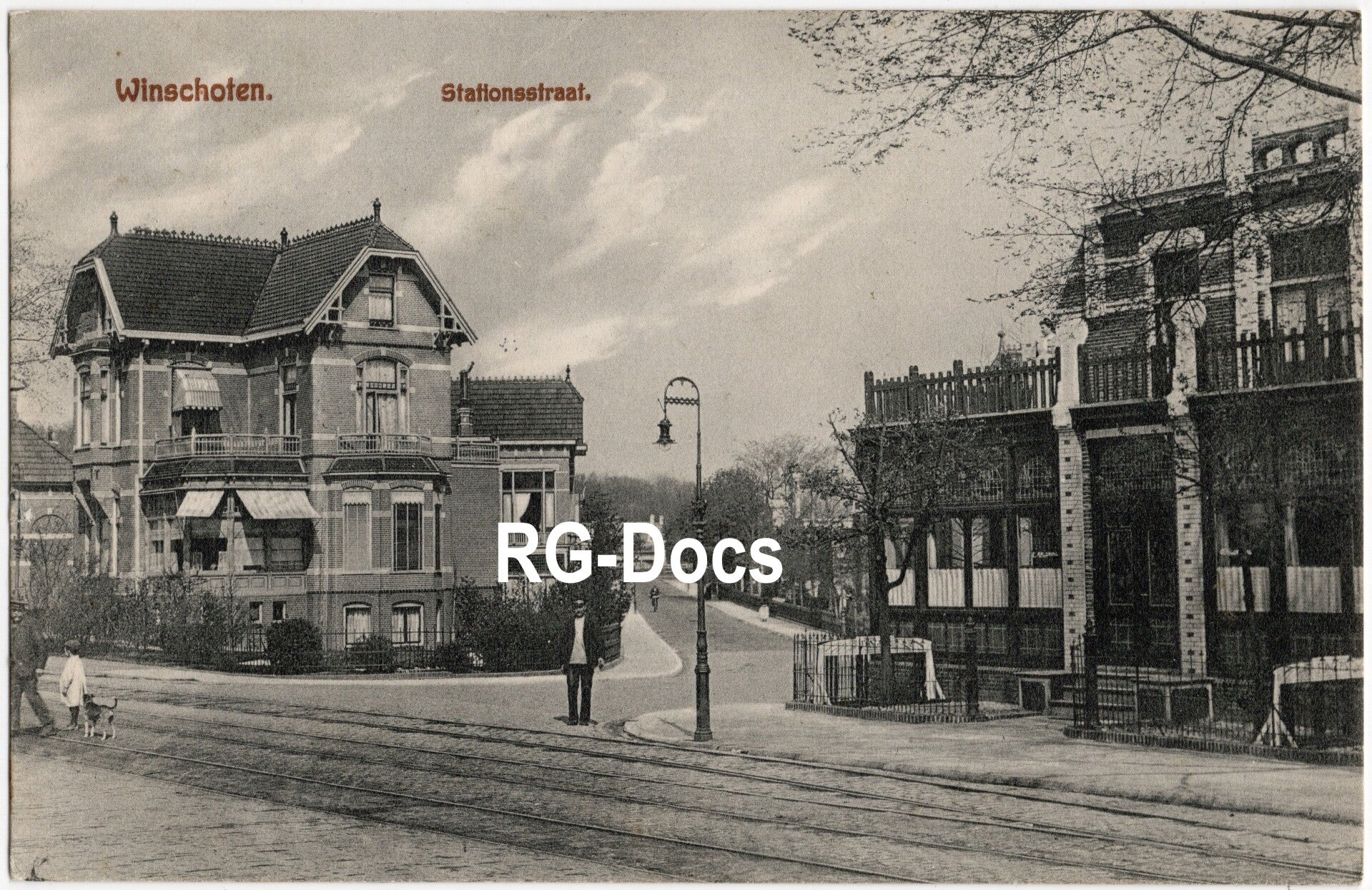 Ansichtkaart - Briefkaart Stationsstraat met tramrails Winschoten, Groningen (1911)
