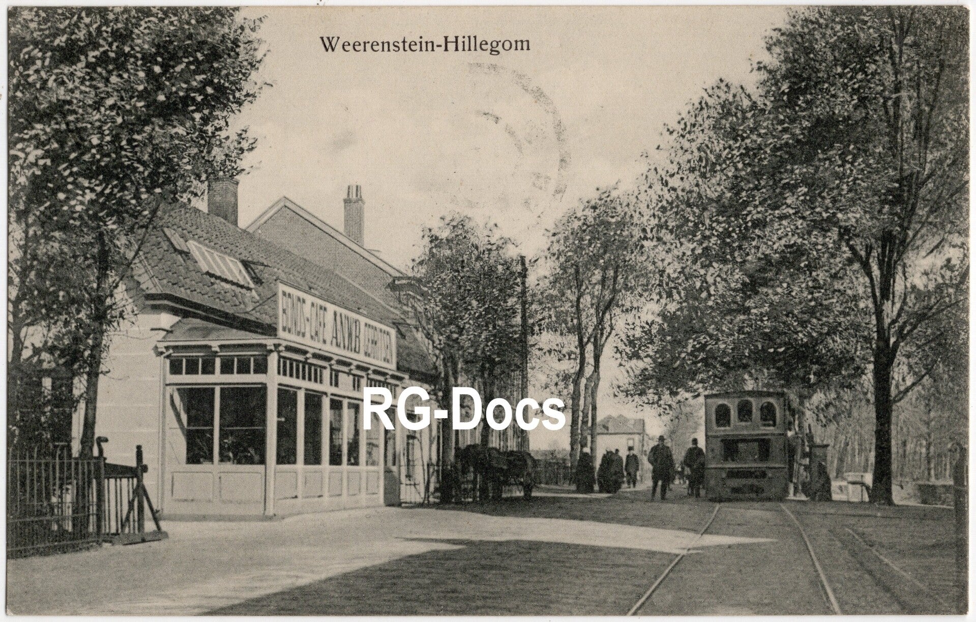 Ansichtkaart - Briefkaart Hotel Café Weerenstein met tram Hillegom, Zuid-Holland (1907)