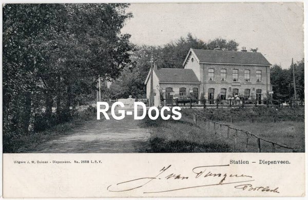 Ansichtkaart - Briefkaart Trein Station Diepenveen, Overijssel (ca. 1910)