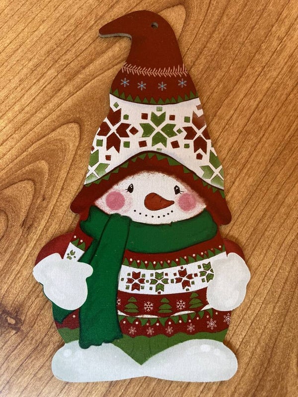 Houten Sneeuwman hangend 2021