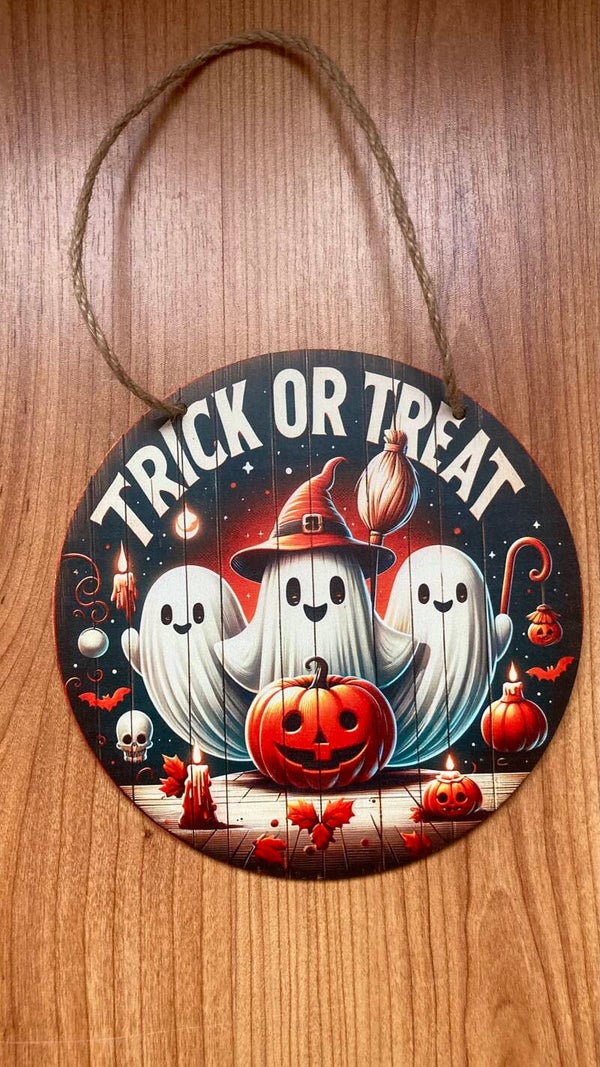 Trick or treat hangbord grijs