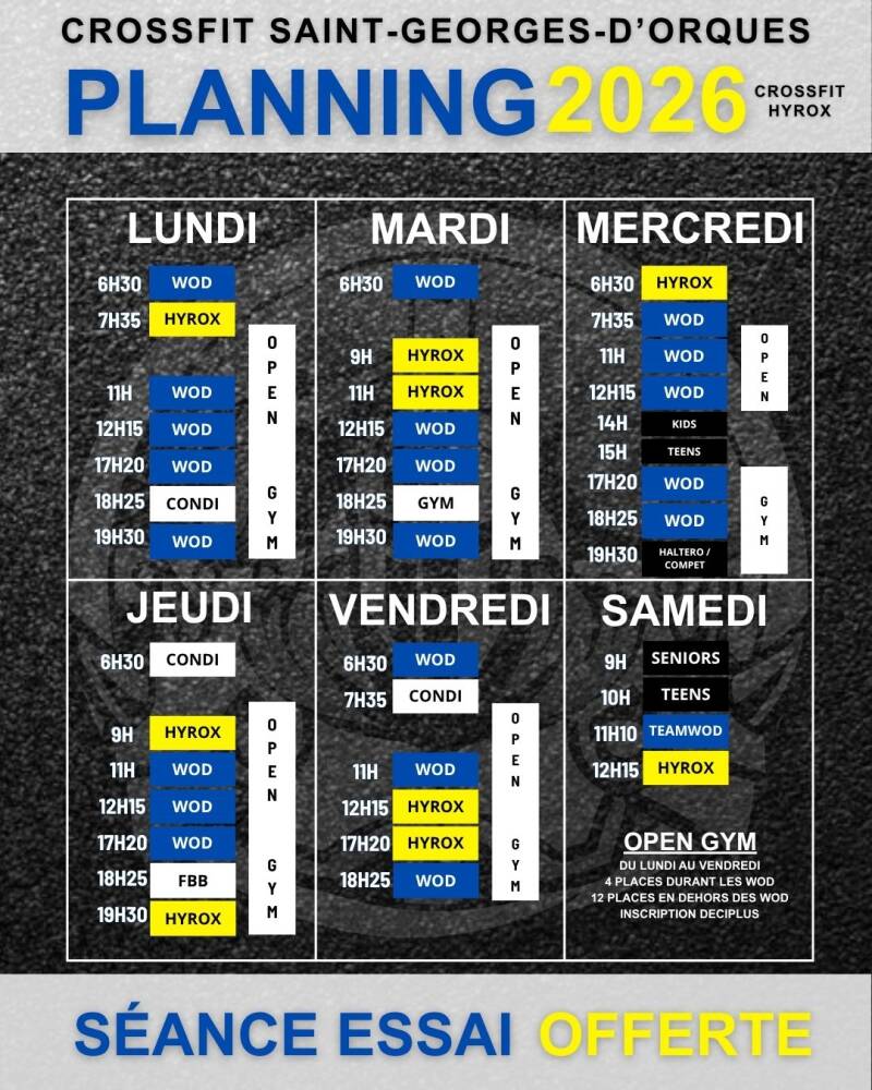 Planning CrossFit Hyrox montpellier Sport Fitness