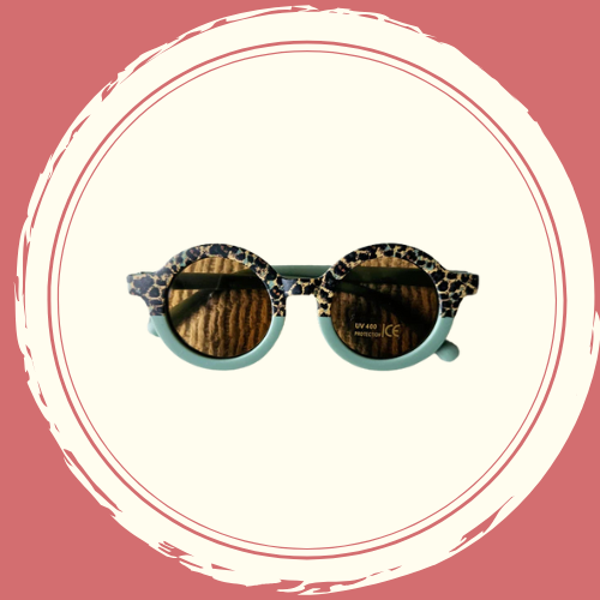 Baby- en kinderzonnebril UV400 rond - Salie / Luipaard