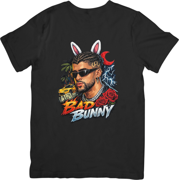 Bad Bunny 3 Music Unisex Fit for Men & Women Quality Cotton T-Shirt Black