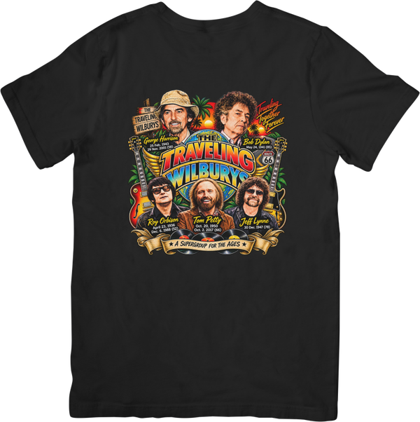 The Traveling Wilburys #397 Music Men & Women Quality Cotton T-Shirt Black