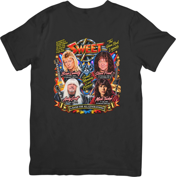 Sweet  #398 70s rock legends Music Men & Women Quality Cotton T-Shirt Black