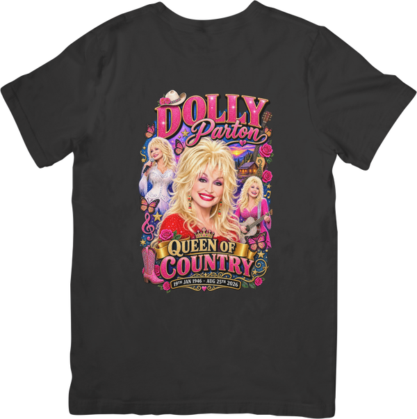 Dolly Parton 8 Music Unisex Fit for Men & Women Quality Cotton T-Shirt Black