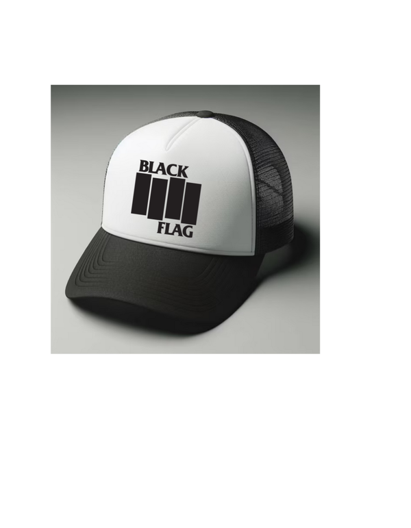 Black Flag Black and white trucker hat mesh cap Music, Birthday Gift one size