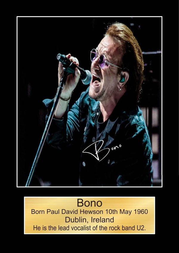 Bono U2 Music Poster Wall Art Memorabilia gift A5,A4,A3.
