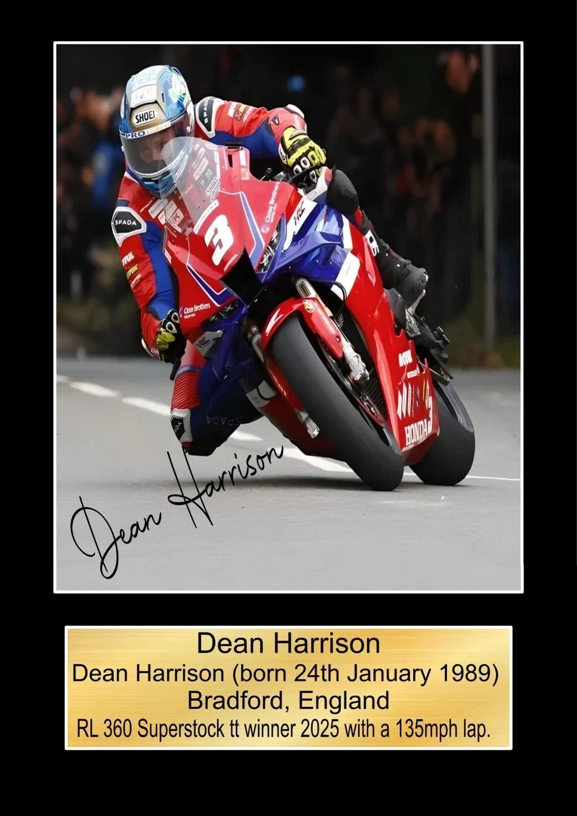 Dean Harrison 2  Moto GP/TT Races signed  Poster Wall Art Memorabilia gift A5,A4,A3.