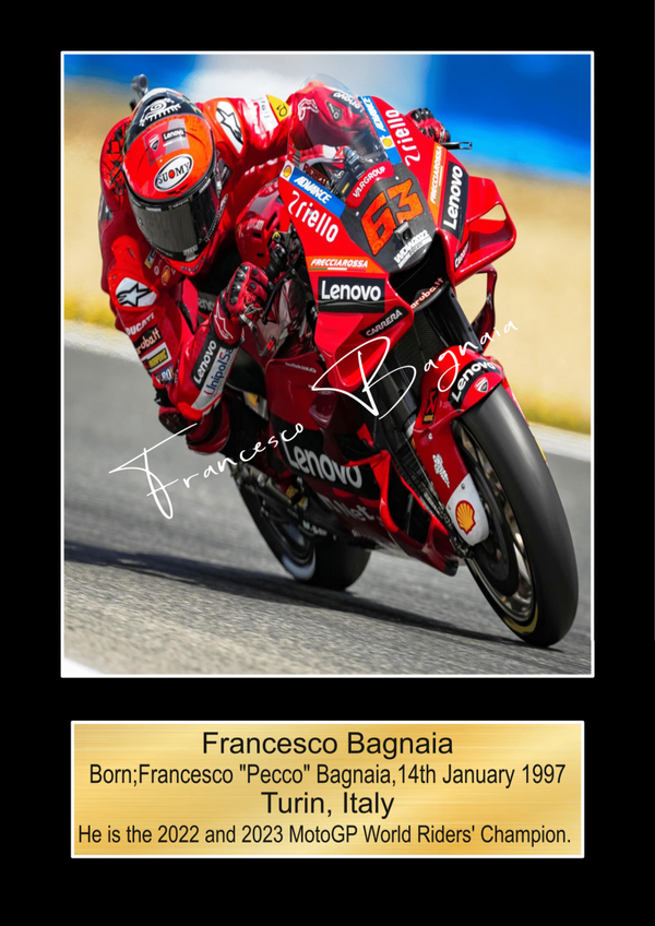 Francesco Bagnaia 2  Moto GP/TT Races signed  Poster Wall Art Memorabilia gift A5,A4,A3.