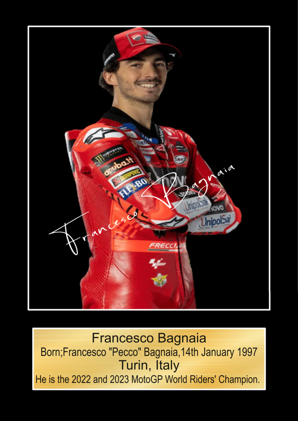 Francesco Bagnaia  Moto GP/TT Races signed  Poster Wall Art Memorabilia gift A5,A4,A3.