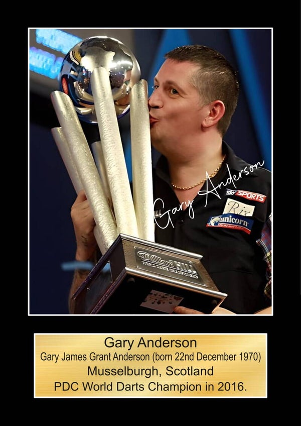 Gary Anderson World Champion 2016  signed print Music Poster Wall Art Memorabilia gift A5,A4,A3.