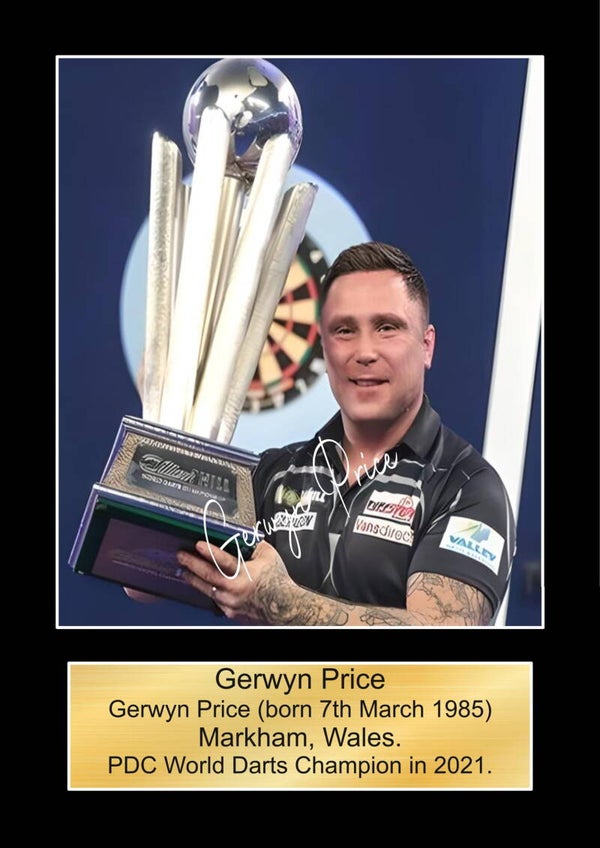 Gerwyn Price World Champion 2021  signed print Music Poster Wall Art Memorabilia gift A5,A4,A3.