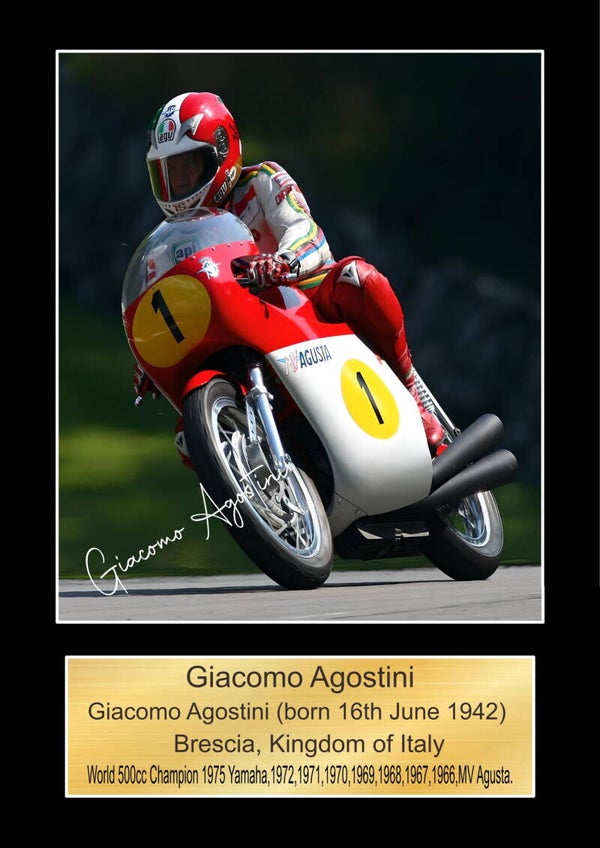 Giacomo Agostini  Moto GP/TT Races signed  Poster Wall Art Memorabilia gift A5,A4,A3.