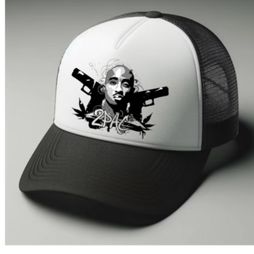 2 Pac Black and white trucker hat mesh cap Music, Birthday Gift one size
