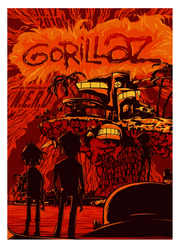 Gorillaz 5 Music Print  Concert Wall Art Memorabilia gift A5,A4,A3