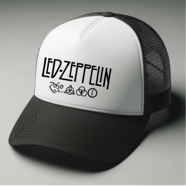 Led Zeppelin Black and white trucker hat mesh cap Music, Birthday Gift one size
