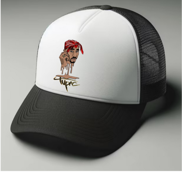 TuPac Black and white trucker hat mesh cap Music, Birthday Gift one size