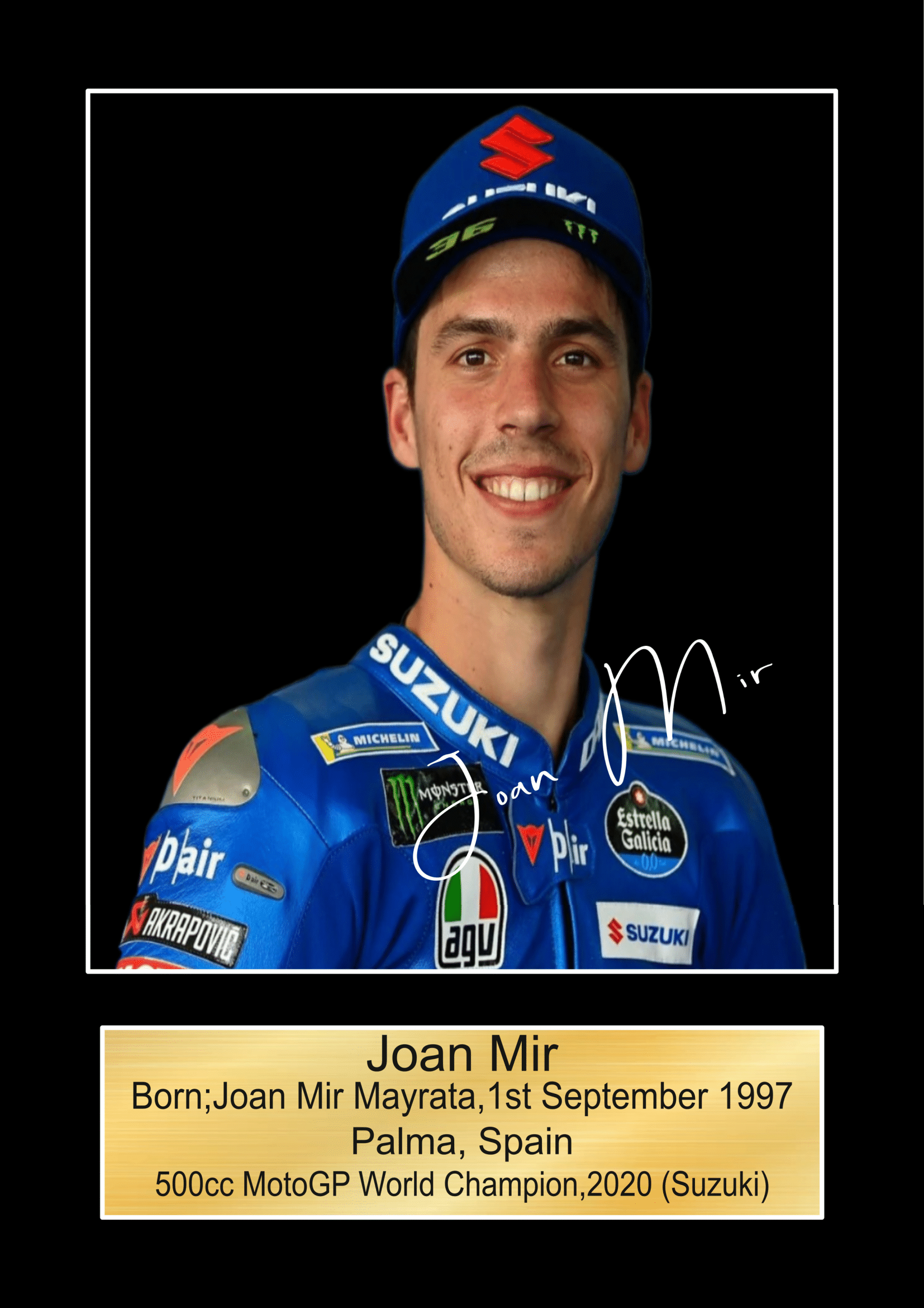 Joan Mir  Moto GP/TT Races signed  Poster Wall Art Memorabilia gift A5,A4,A3.