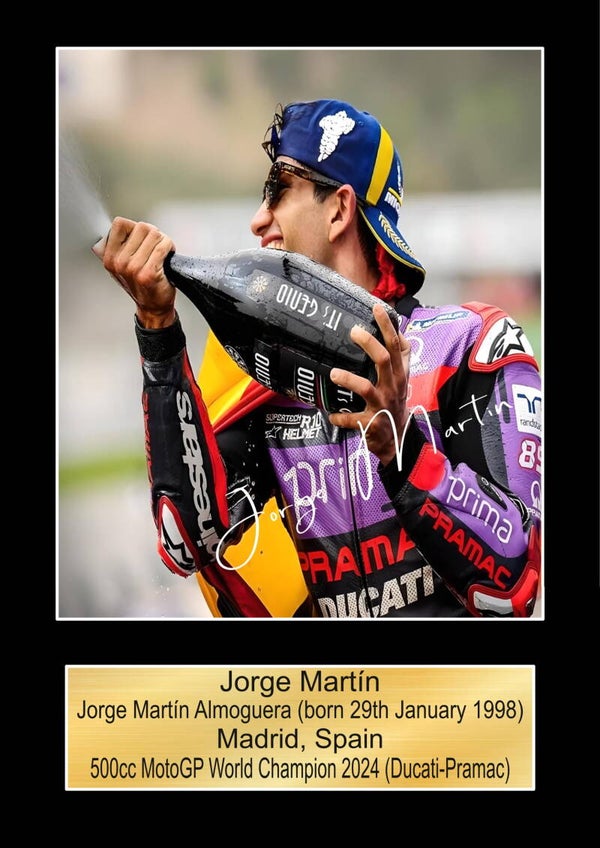 Jorge Martin 3  Moto GP/TT Races signed  Poster Wall Art Memorabilia gift A5,A4,A3.