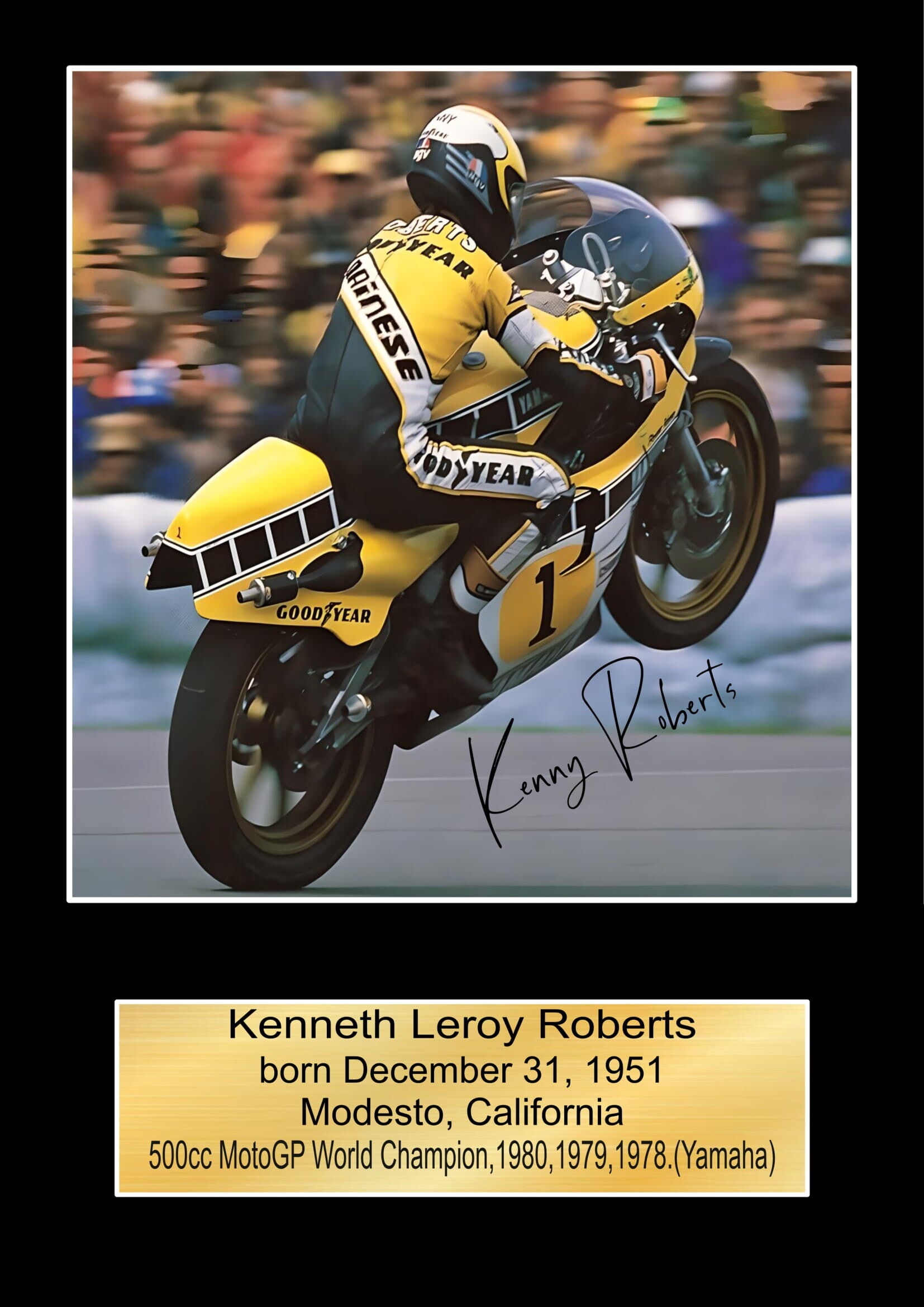 Kenny Roberts Moto GP signed  Poster Wall Art Memorabilia gift A5,A4,A3.