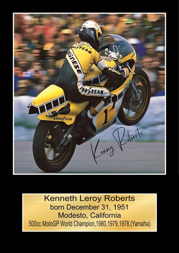 Kenny Roberts Moto GP signed  Poster Wall Art Memorabilia gift A5,A4,A3.