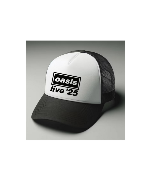 Oasis Black and white trucker hat mesh cap Music, Birthday Gift one size