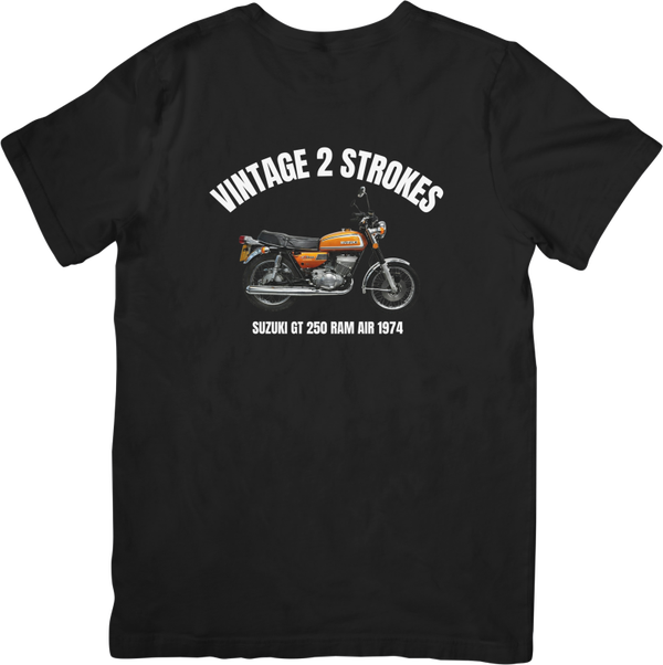 SUZUKI GT 250 RAM AIR 1974 ORANGE Unisex Fit for Men & Women Quality Cotton T-Shirt Black