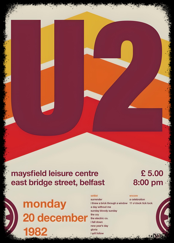 U2 5 Music Print  Concert Wall Art Memorabilia gift A5,A4,A3