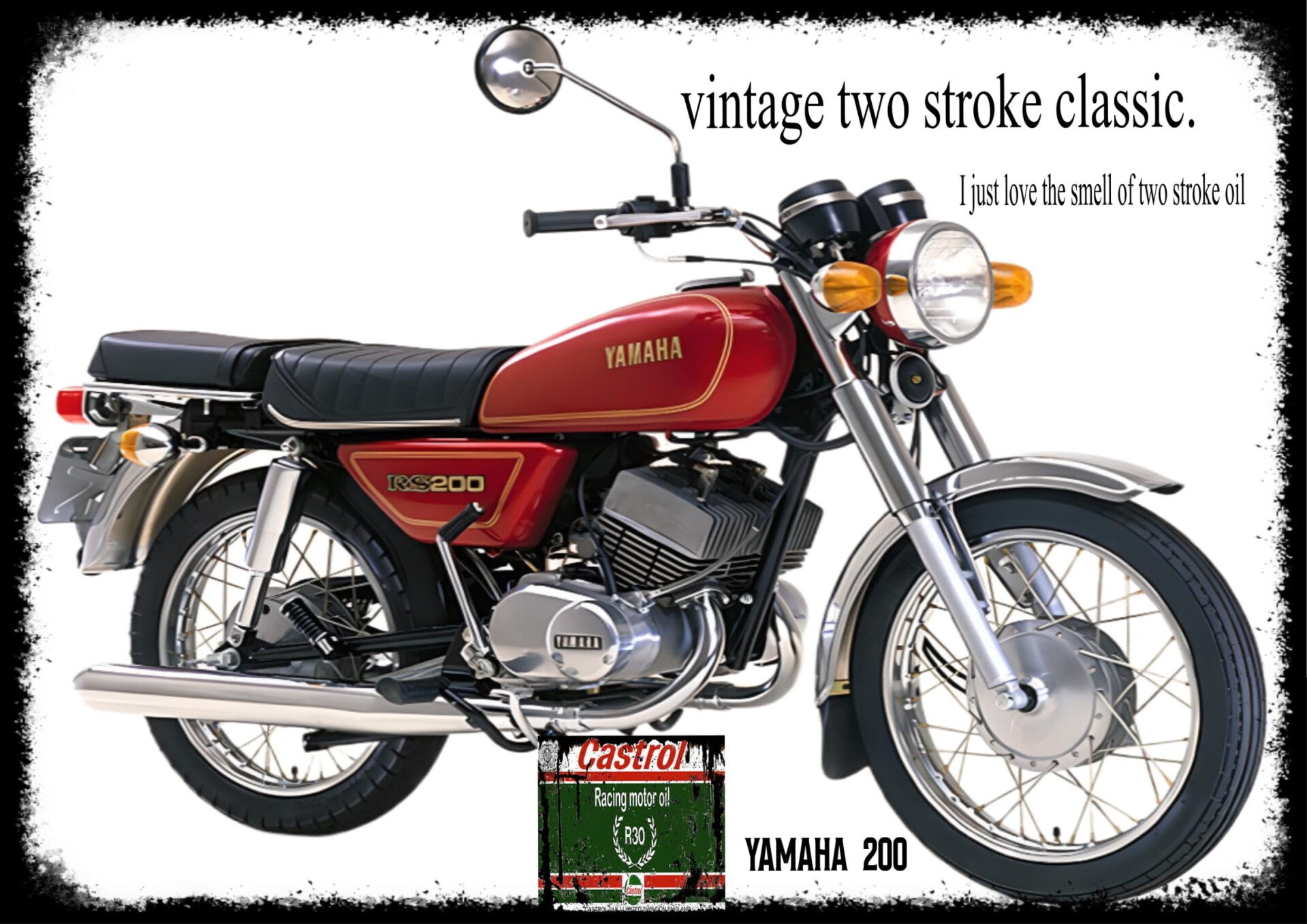 Yamaha 200 RED Classic Motorcycle 60s,70,80, Wall Art Memorabilia gift A5,A4,A3