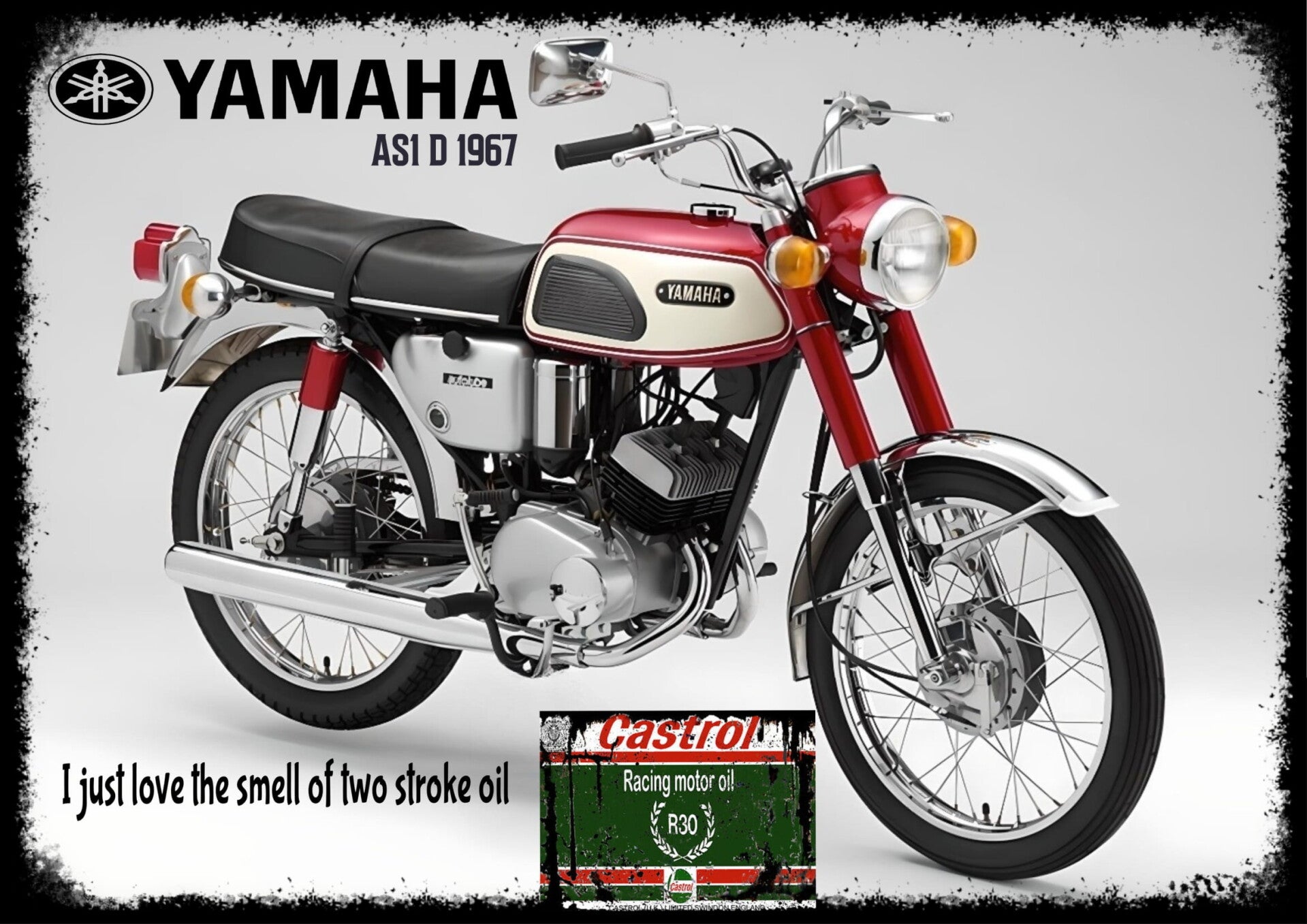 Yamaha AS1D 1967 Red Classic Motorcycle 60s,70,80, Wall Art Memorabilia gift A5,A4,A3