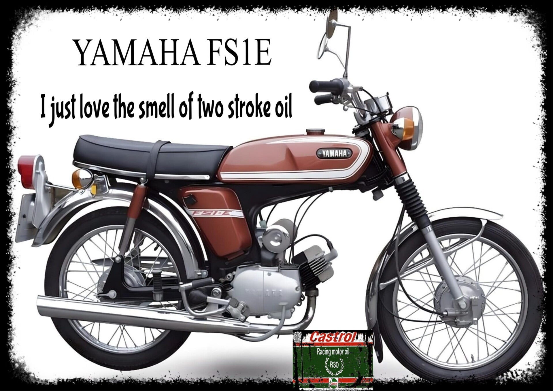 Yamaha FSIE Red Classic Motorcycle 60s,70,80, Wall Art Memorabilia gift A5,A4,A3