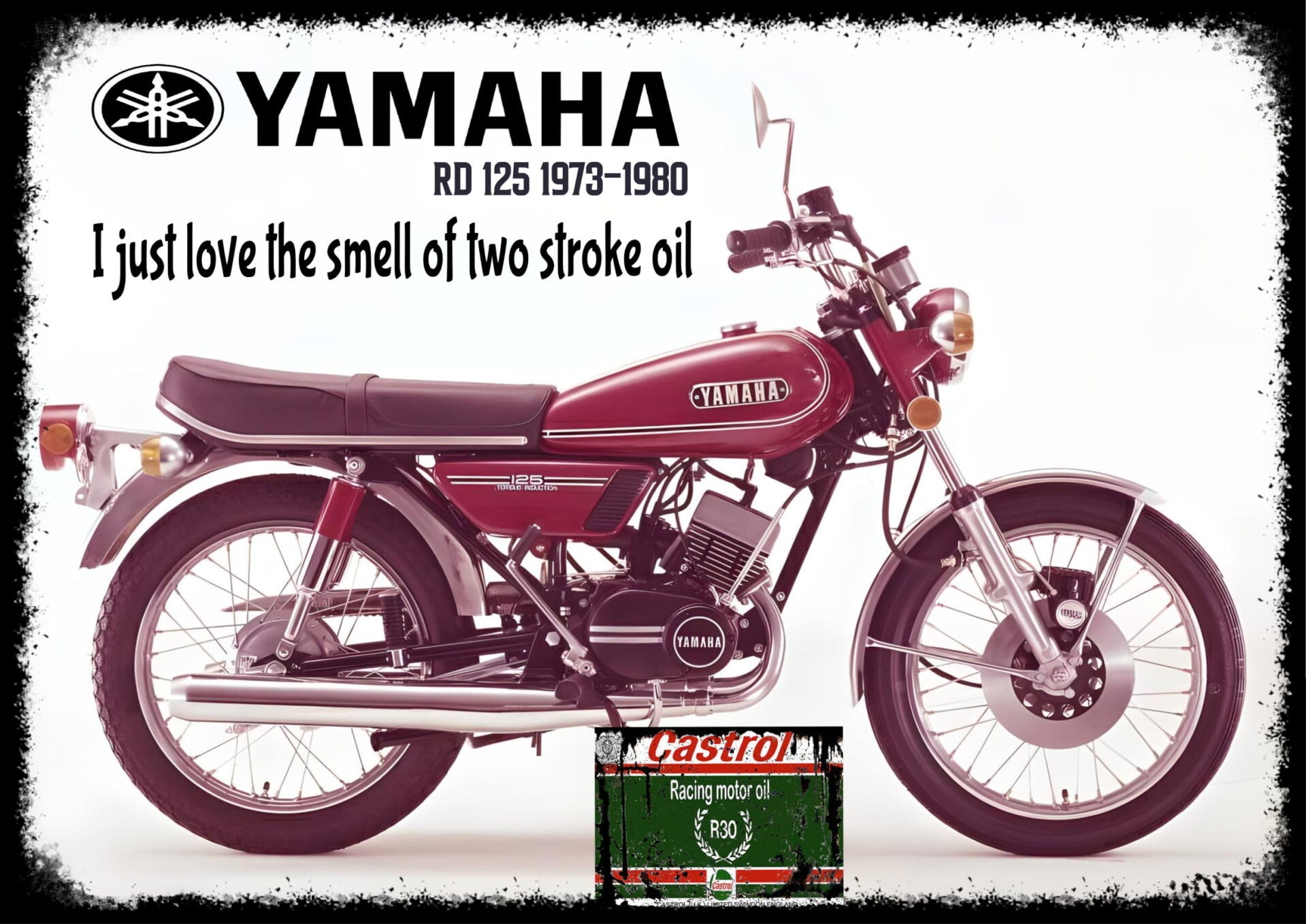 Yamaha RD 125 red 1973-1980 Classic Motorcycle 60s,70,80, Wall Art Memorabilia gift A5,A4,A3