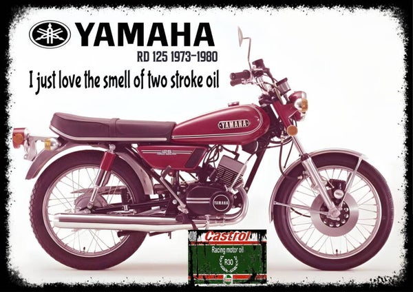 Yamaha RD 125 red 1973-1980 Classic Motorcycle 60s,70,80, Wall Art Memorabilia gift A5,A4,A3