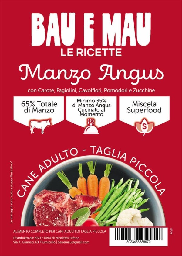 Cane adulto, taglia piccola, MANZO ANGUS SUPERFOOD