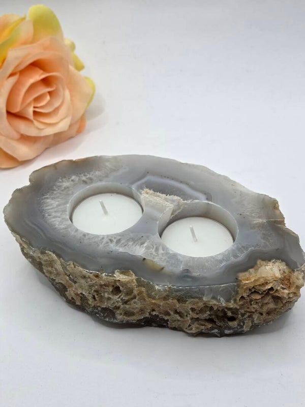 Agaatschijf voor 2 theelichtjes - nr 1