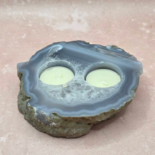 Agaatschijf voor 2 waxinelichtjes