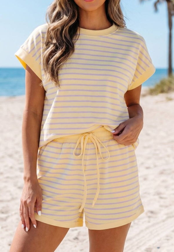 Yellow Stripe 2pc Short Set