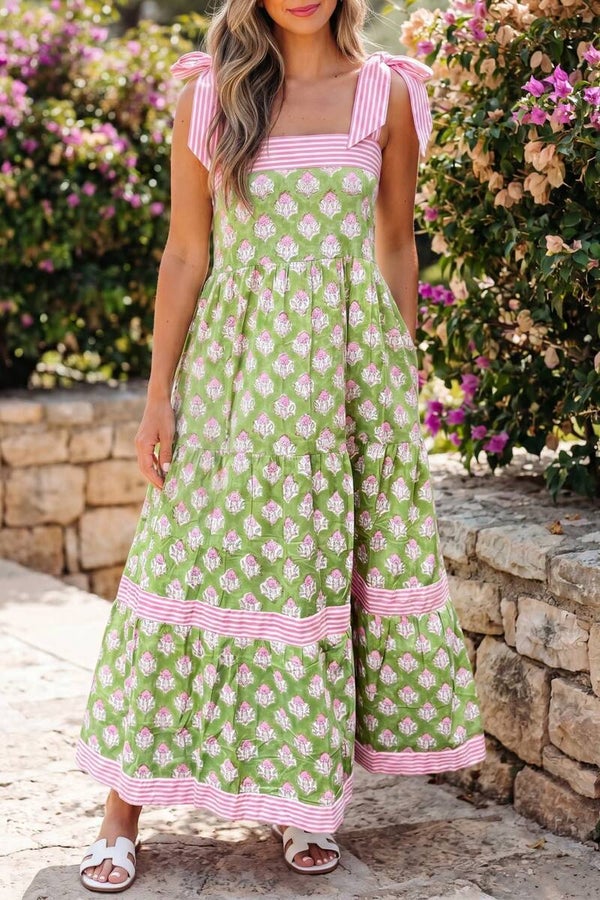Ashton pink & green floral maxi dress