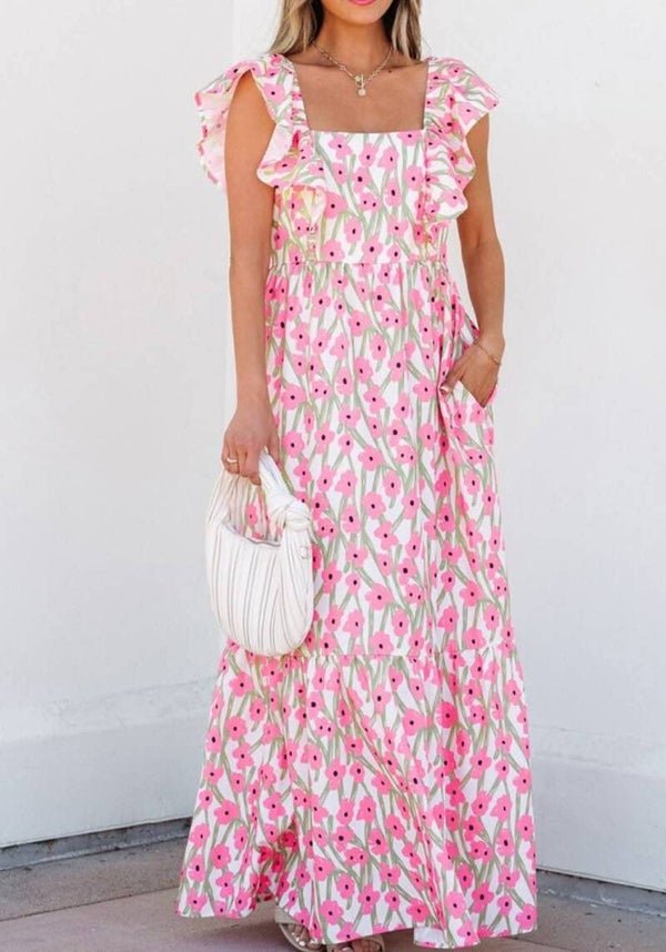 Pink floral maxi dress