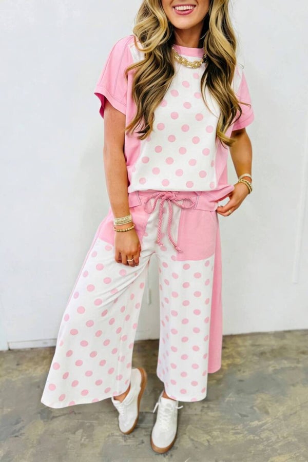 Pink polka dot 2pc pant set