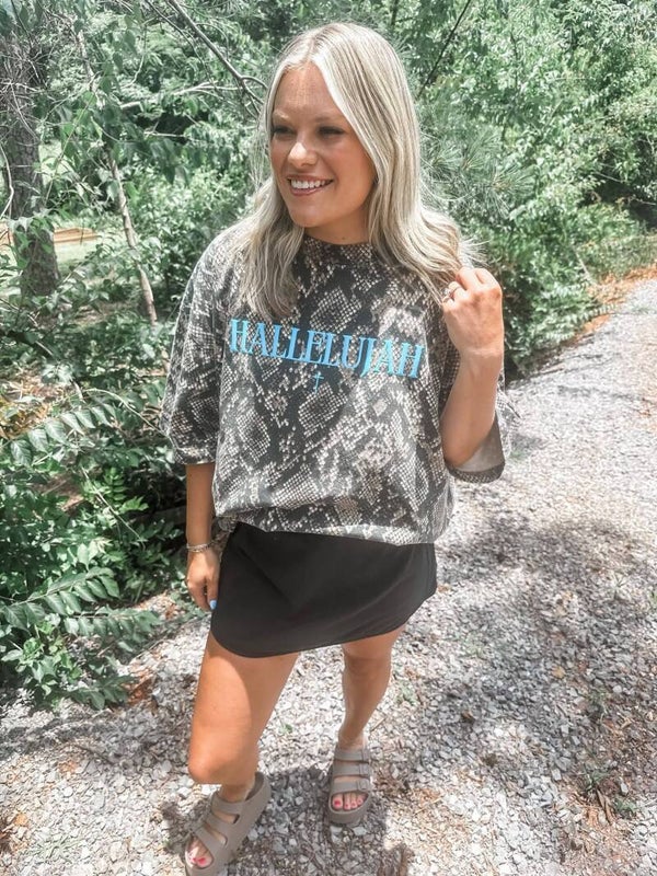 SnakeskinPuff Blue Hallelujah graphic tee