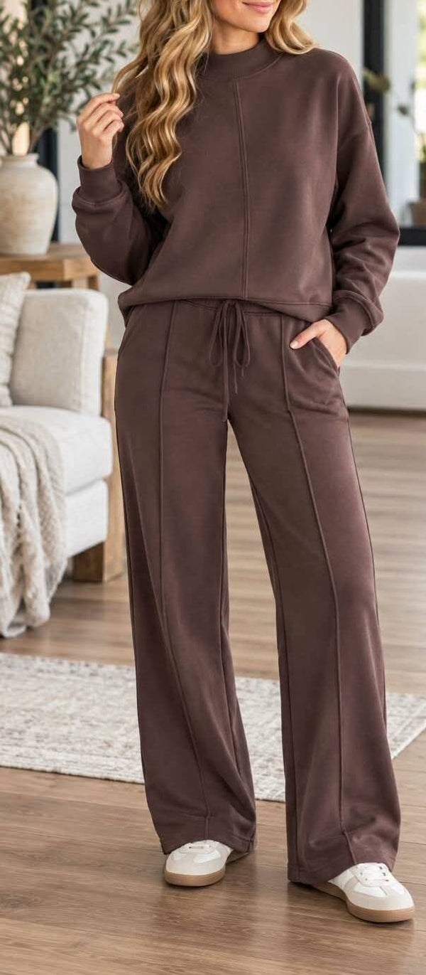 Coffee Brown 2 pc pant set with piping down middle