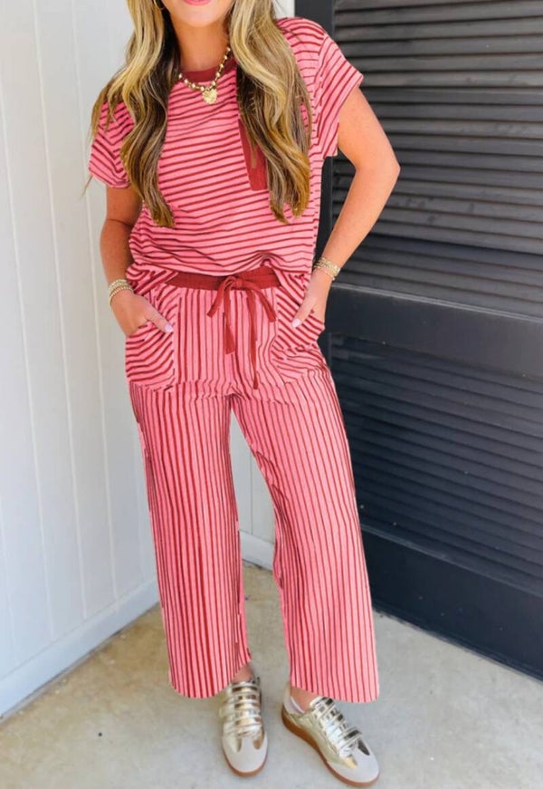 Striped terry-cloth 2pc pant set