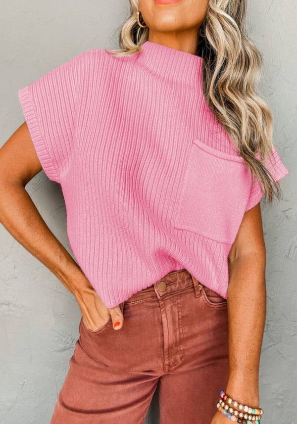 Pink ribbed knit sweater top
