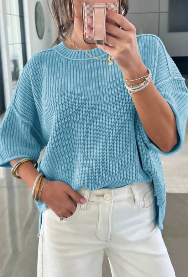 Sky blue exposed seam sweater top