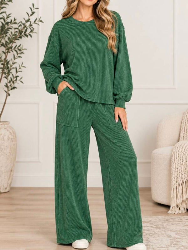 Zenana Ribbed green 2pc pant set