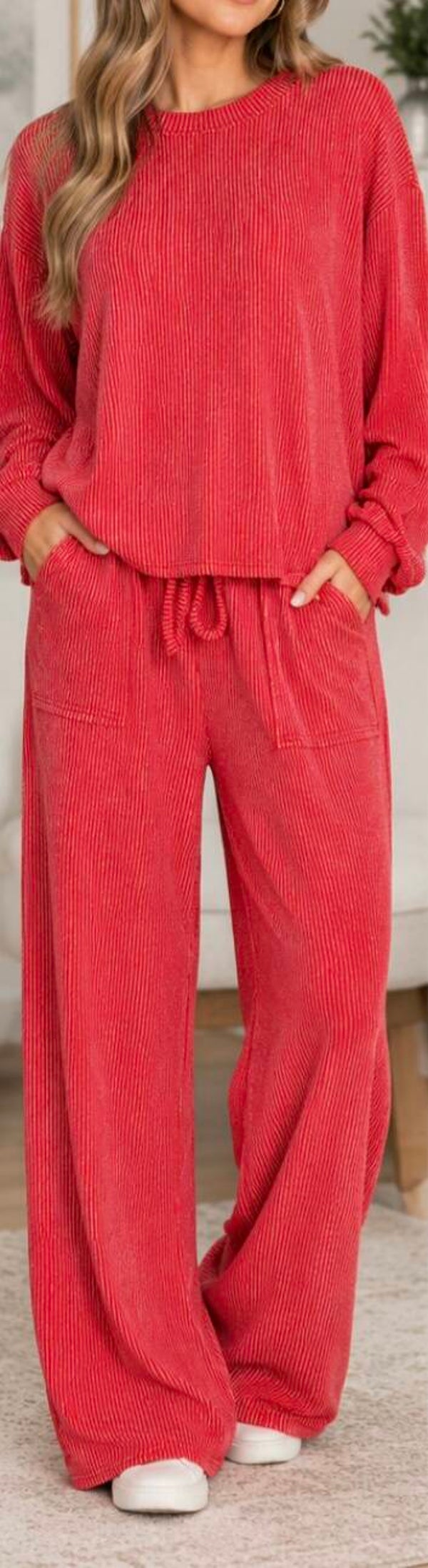 Red Ribbed Zenana 2pc set
