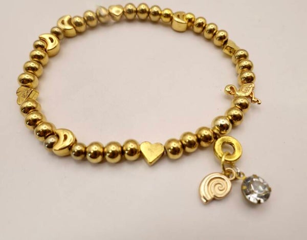 ARgo013626: RVS goudkleur armbandje met mooie DQ bedels